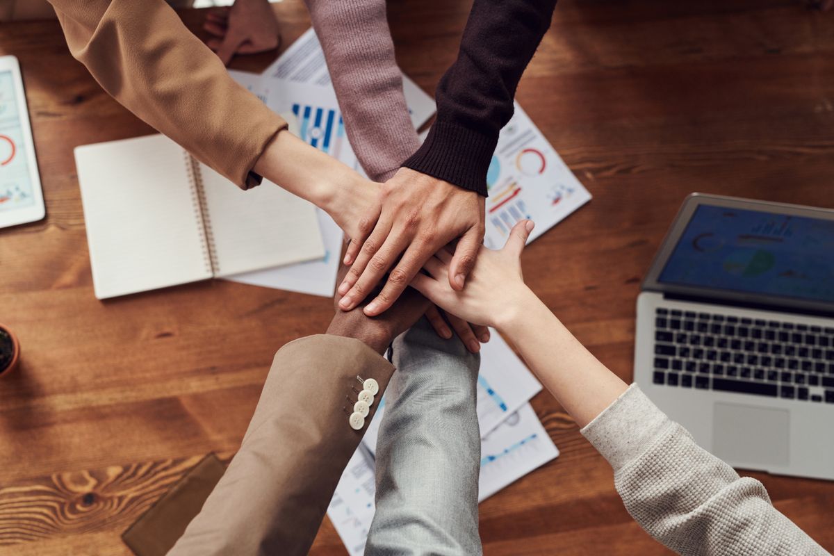 Professional team collaborating in a modern office